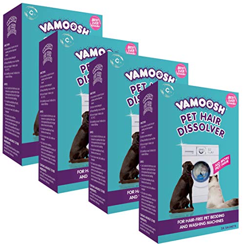 Vamoosh Pet Hair Dissolver- Pet Hair Remover for Washing Machines, 12x100g (4 Boxes), Removes Odour Dissolves Dog, Cat, Animal Fur, Cleans Pet Bedding in Washing Machine, Easy to Use, Up to 12 WashesÃÂÃÂ